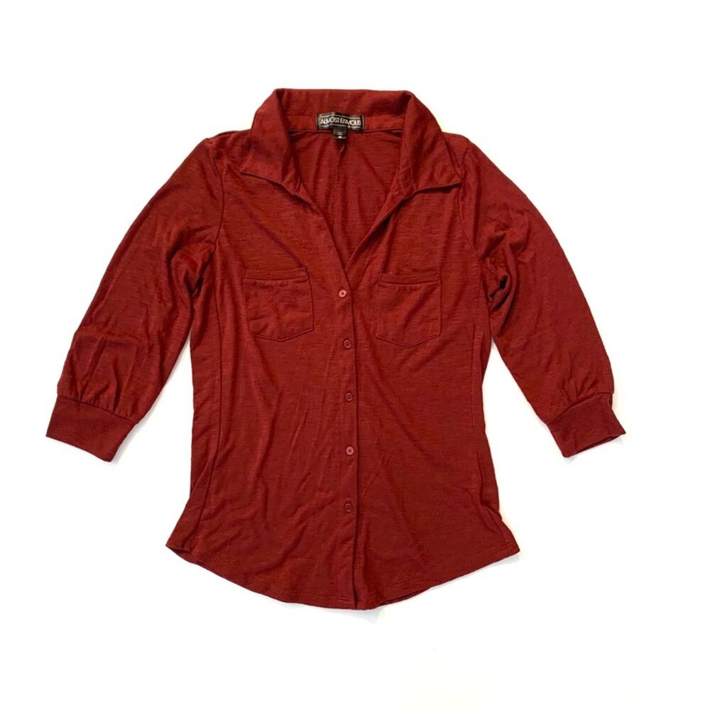 Burgundy Knit Button Down Top - image 1